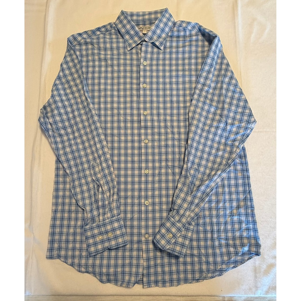 Peter Millar Summer Comfort Mens Large Blue Orange Plaid Performance Shirt L/S - Picture 3 of 7